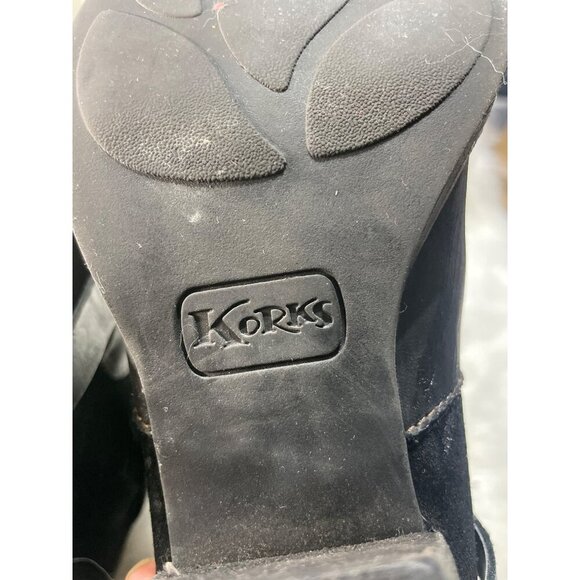 Korks Black Leather & Suede Ankle Boots with Buckle Strap & Zip Closure - Picture 8 of 9